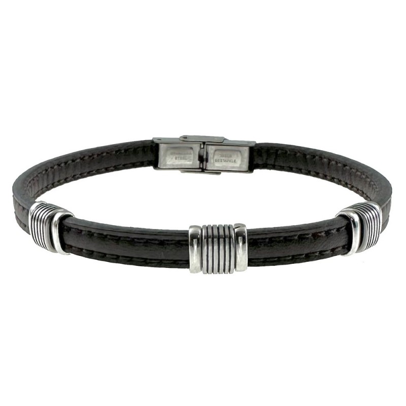 bracciale pelle uomo elementi in acciaio