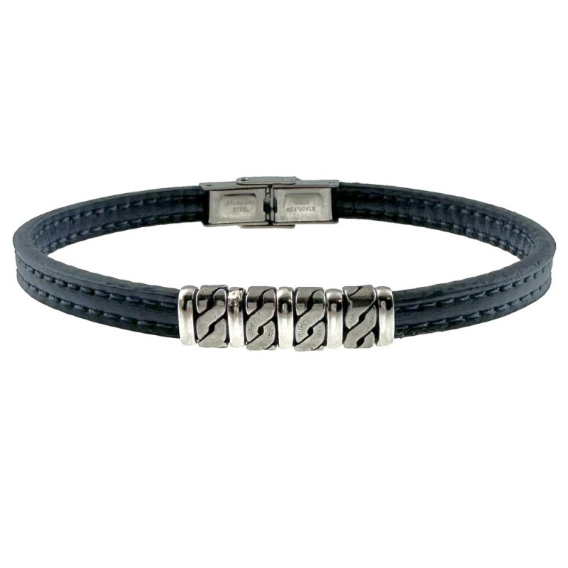 bracciale pelle uomo elementi in acciaio