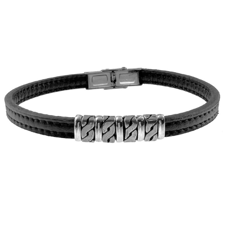 bracciale pelle uomo elementi in acciaio