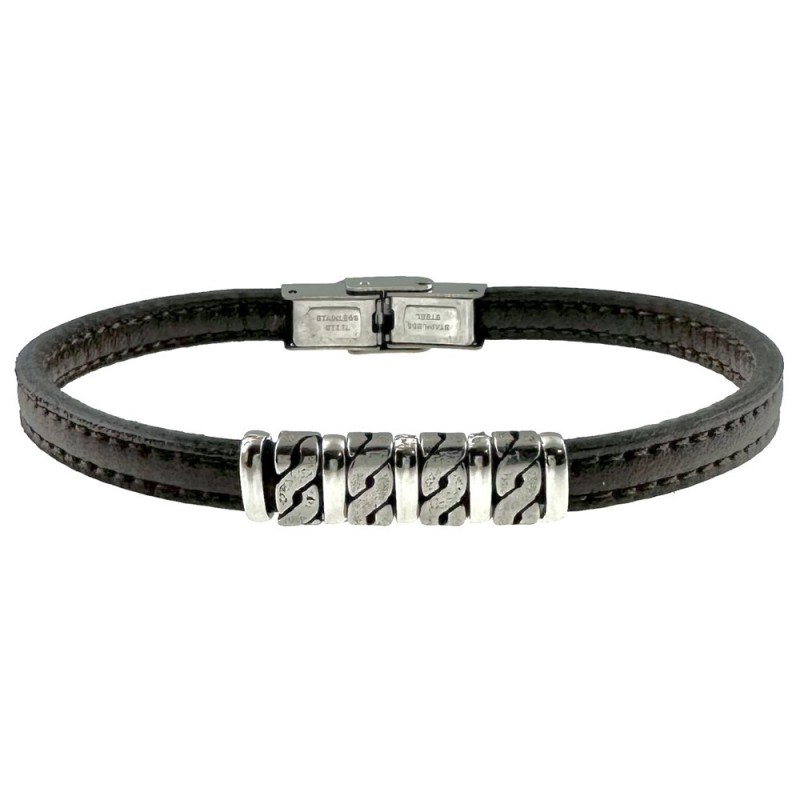 bracciale pelle uomo elementi in acciaio