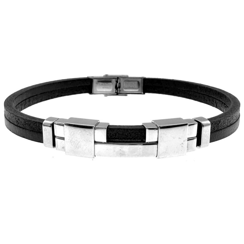bracciale pelle uomo elementi in acciaio