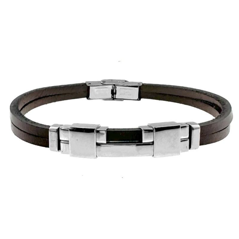 bracciale pelle uomo elementi in acciaio