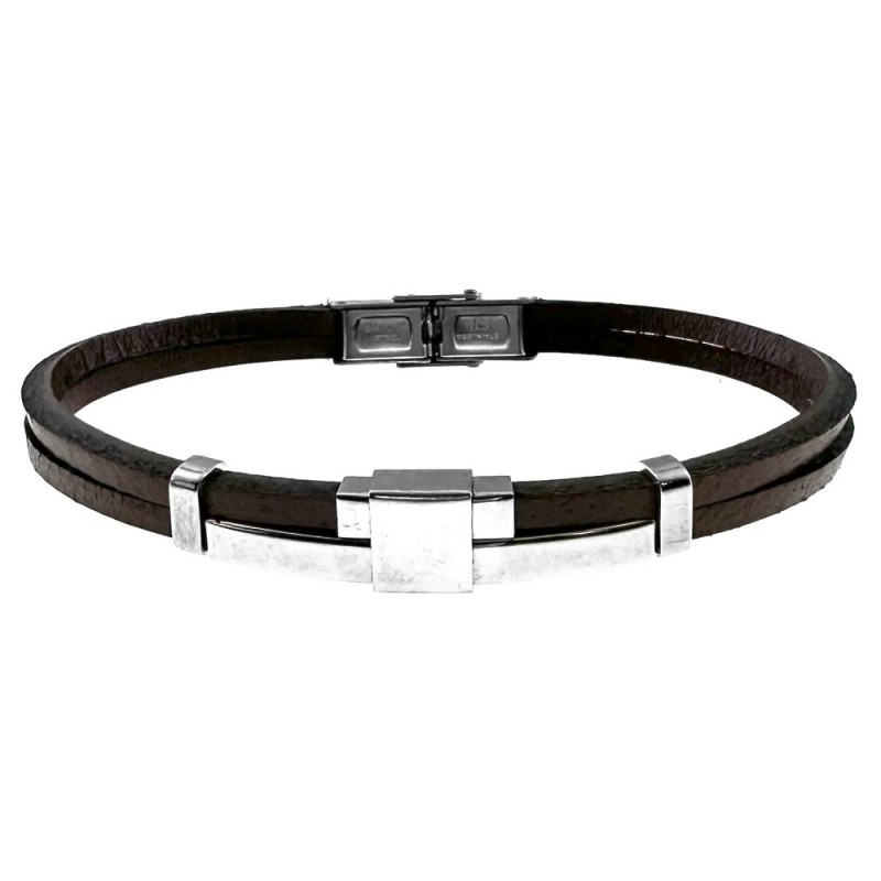 bracciale pelle uomo elementi in acciaio