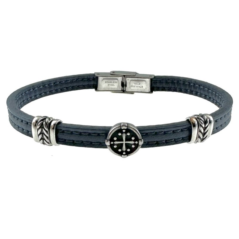 bracciale pelle uomo elementi in acciaio