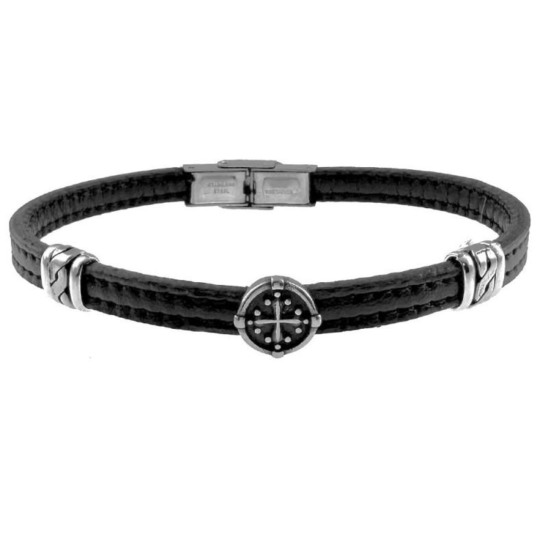 bracciale pelle uomo elementi in acciaio