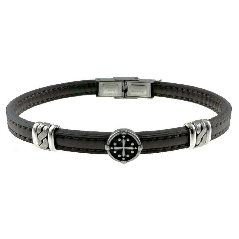 bracciale pelle uomo elementi in acciaio