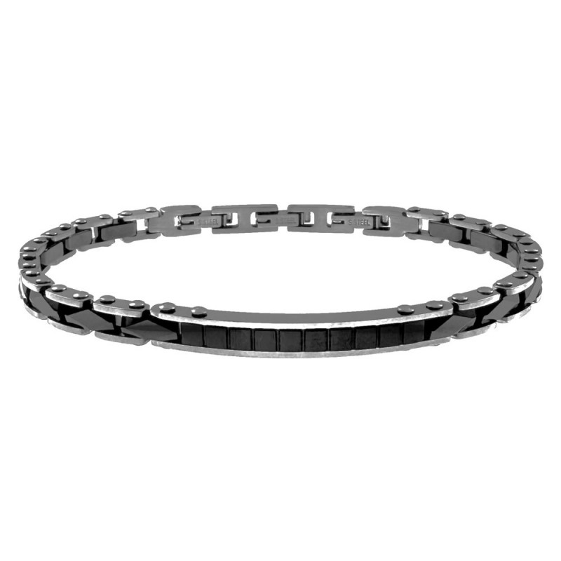 bracciale uomo in acciaio ed elementi in ceramica