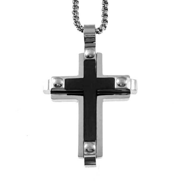 collana con croce in acciaio uomo