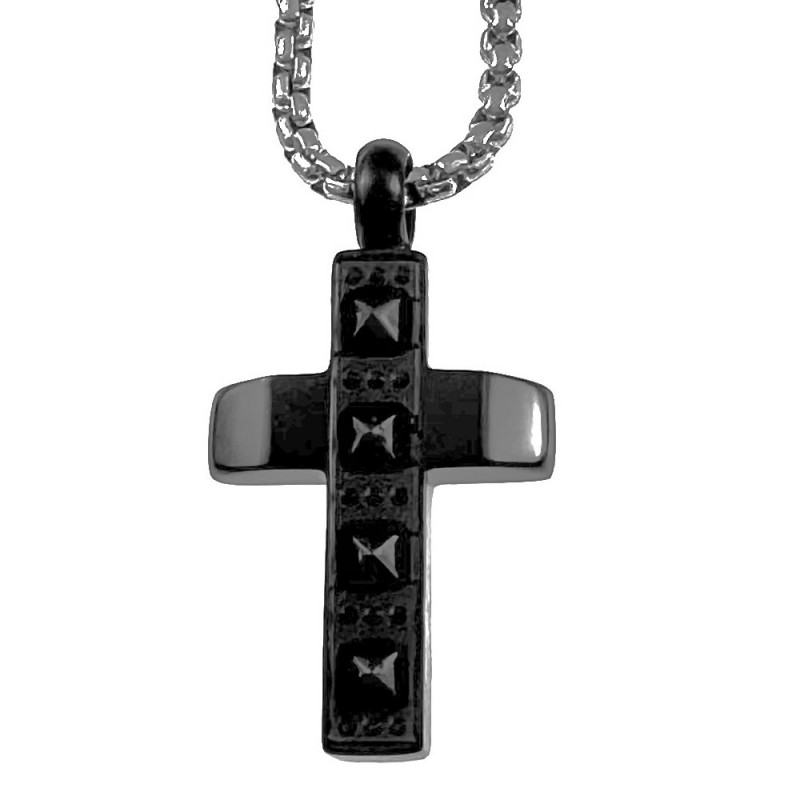 collana con croce in acciaio e strass uomo