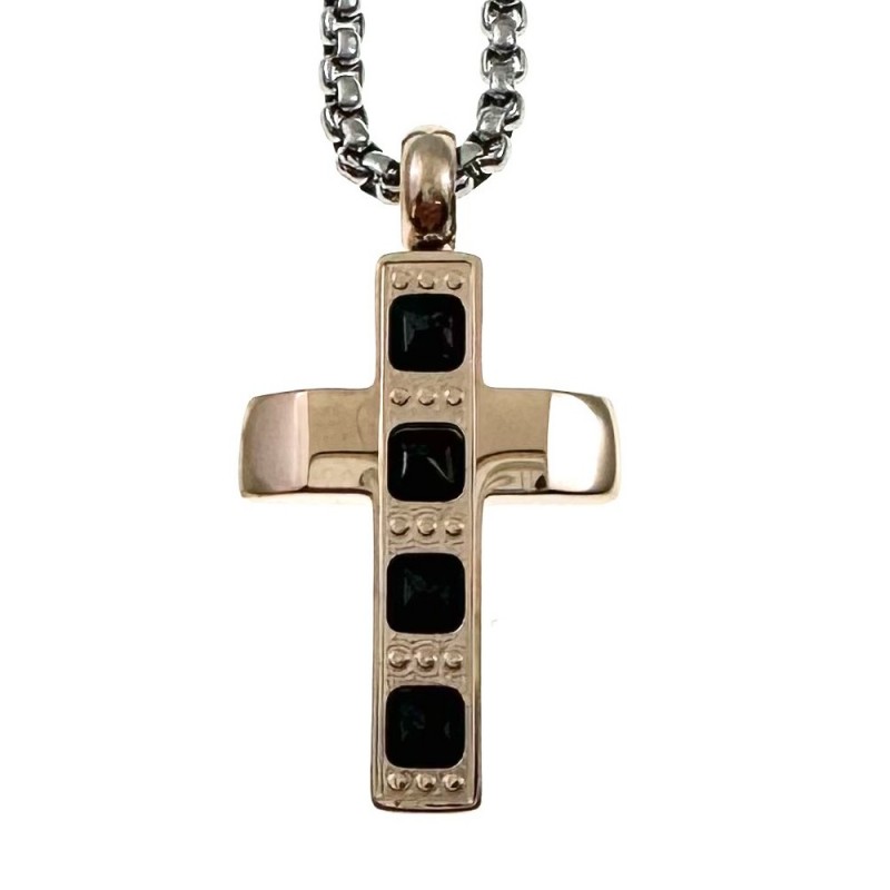 collana con croce in acciaio e strass uomo