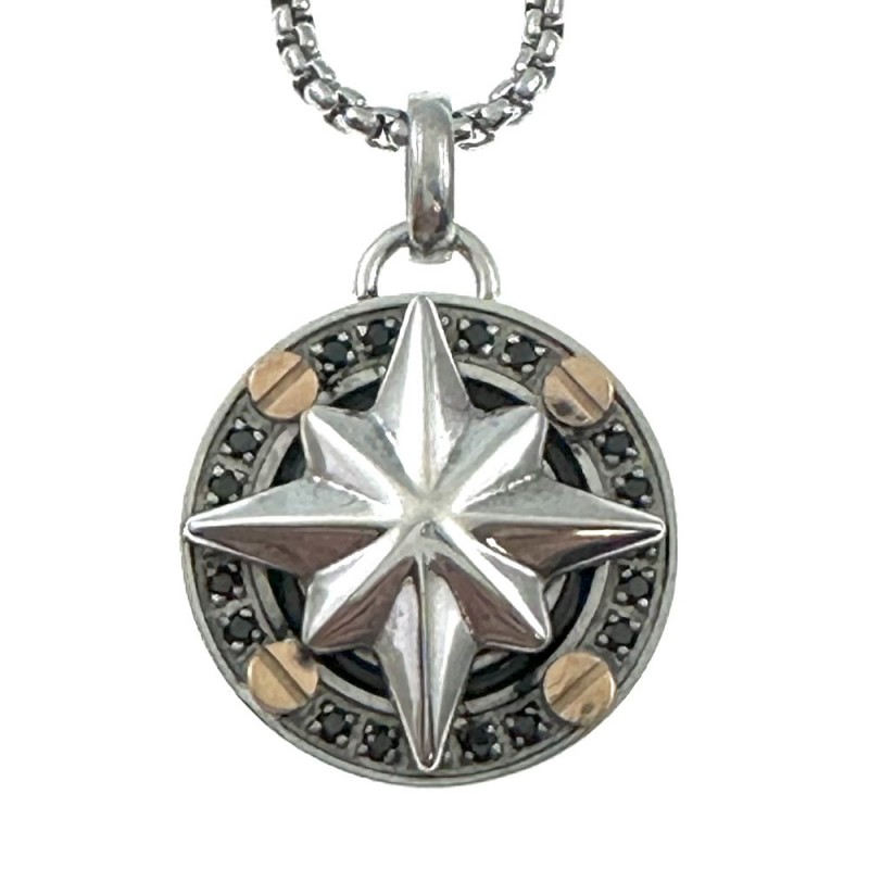 collana con rosa dei venti uomo acciaio e strass
