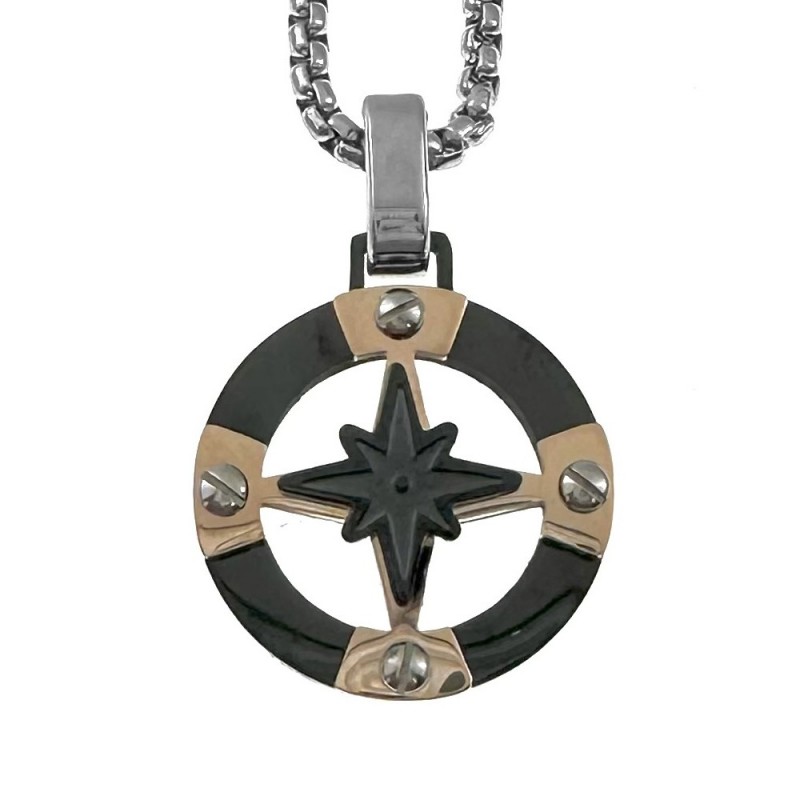 collana con rosa dei venti uomo acciaio