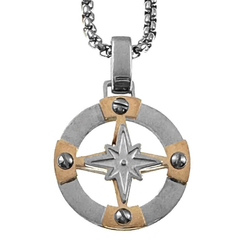collana con rosa dei venti uomo acciaio