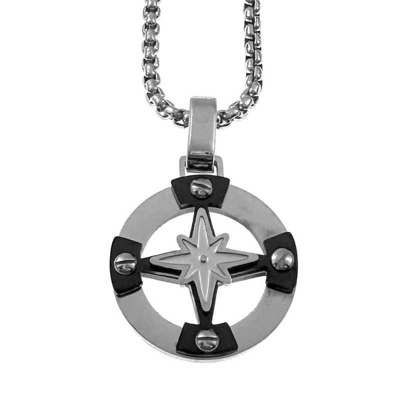 collana con rosa dei venti uomo acciaio