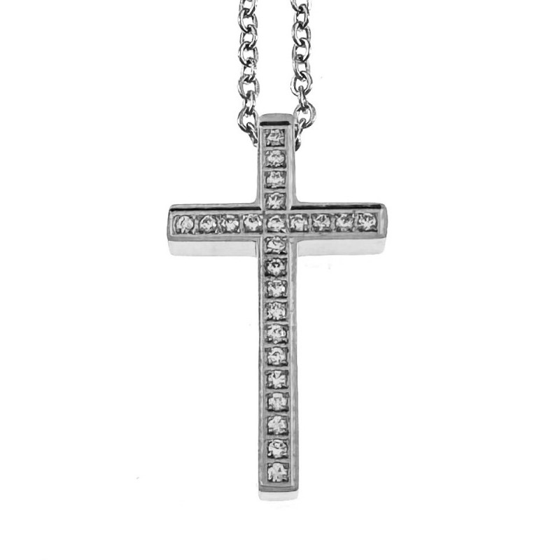 collana con croce uomo acciaio e strass