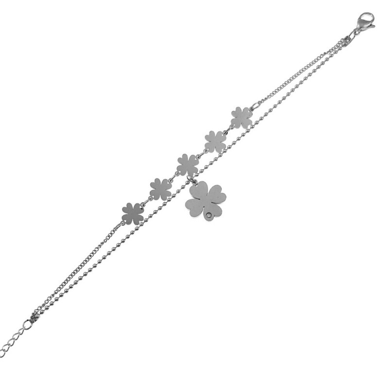 bracciale quadrifogli donna acciaio e strass