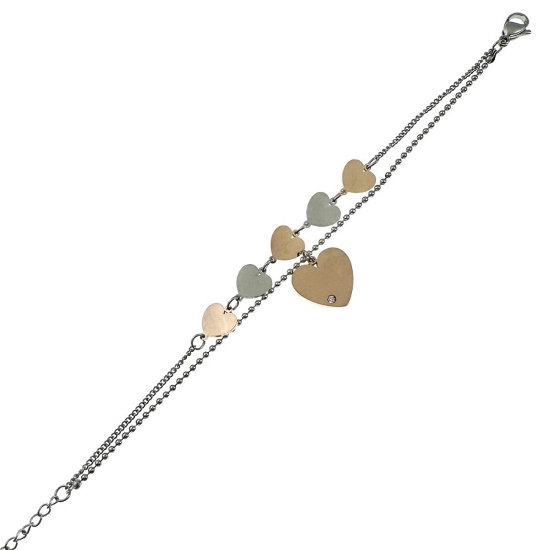 bracciale cuoricini donna acciaio e strass