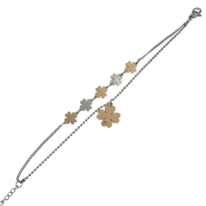 bracciale quadrifogli donna acciaio e strass