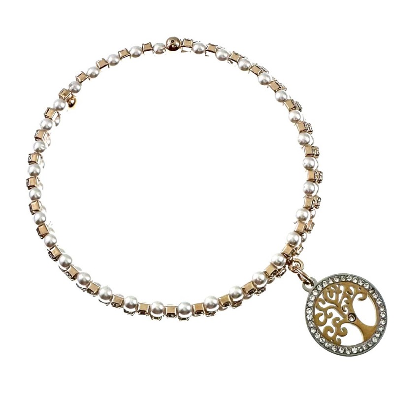 bracciale rigido donna albero della vita perle e strass