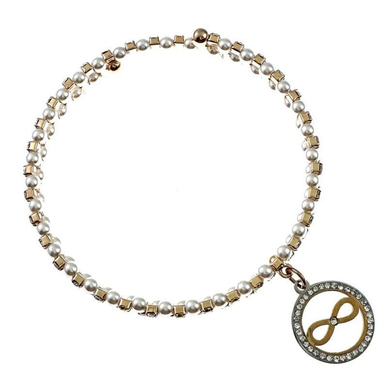bracciale rigido donna infinito vita perle e strass