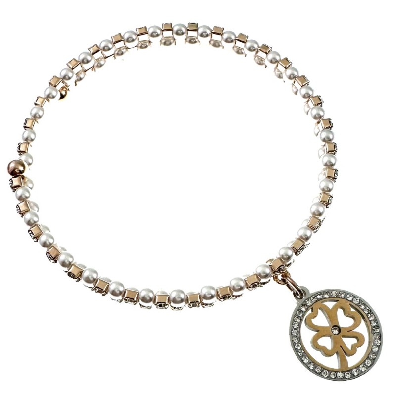 bracciale rigido donna quadrifoglio perle e strass
