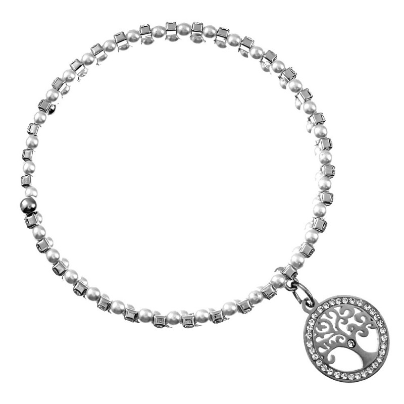 bracciale rigido donna albero della vita perle e strass