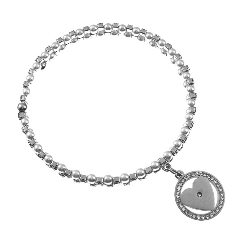 bracciale rigido donna cuore perle e strass