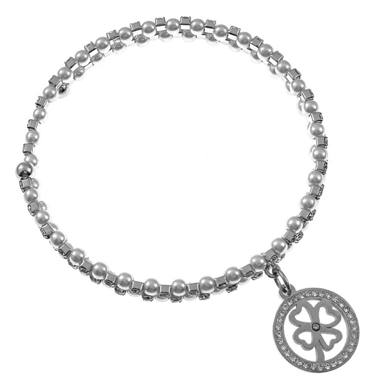 bracciale rigido donna quadrifoglio perle e strass