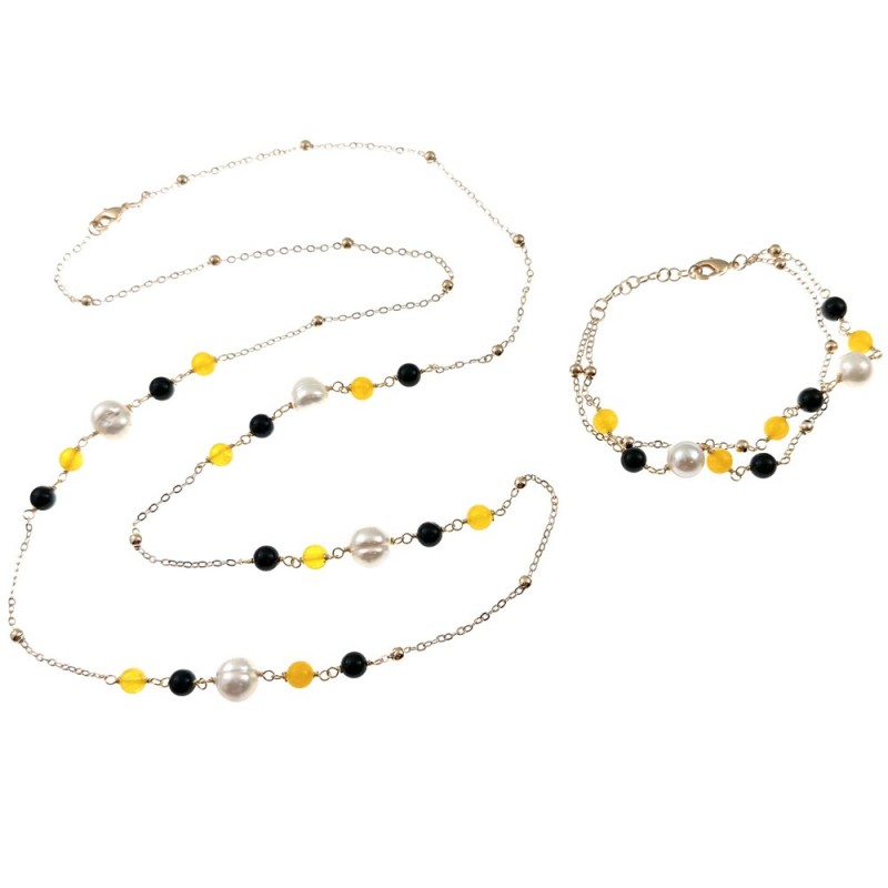 parure collana bracciale donna perle e pietre dure