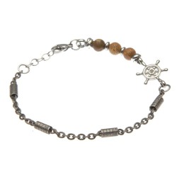 bracciale uomo timone in acciaio invecchiato e pietre