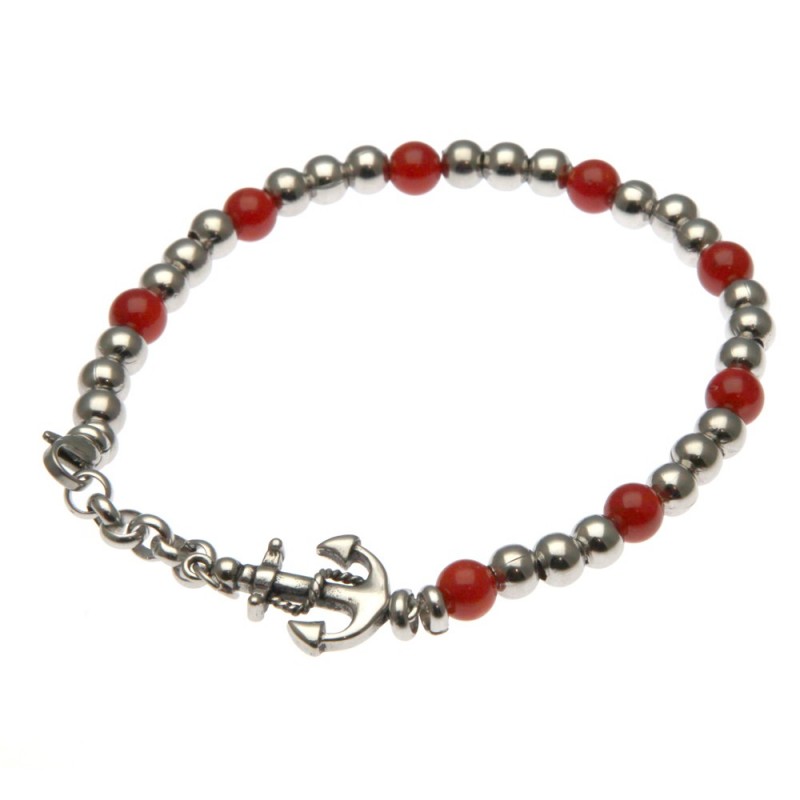 bracciale uomo con ancora pietre e acciaio