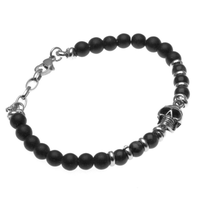 bracciale uomo con teschio in acciaio e pietre