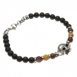 bracciale uomo con teschio in acciaio e pietre