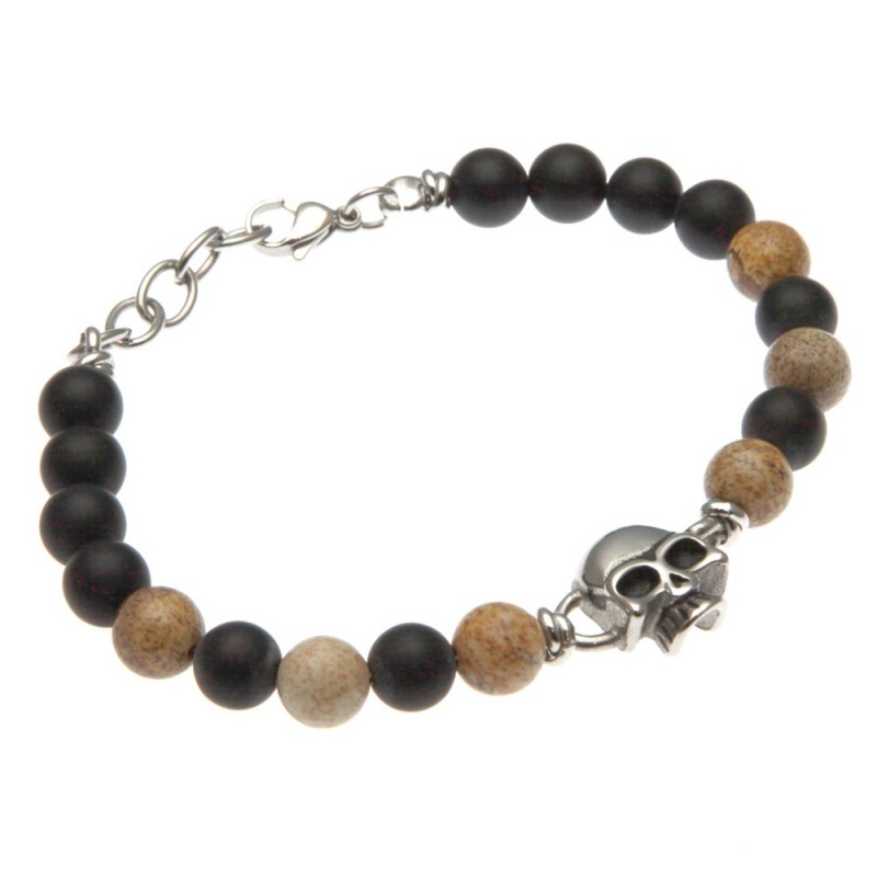 bracciale uomo con teschio in acciaio e pietre