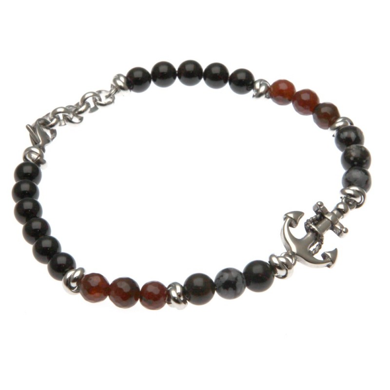 bracciale uomo con ancora pietre e acciaio