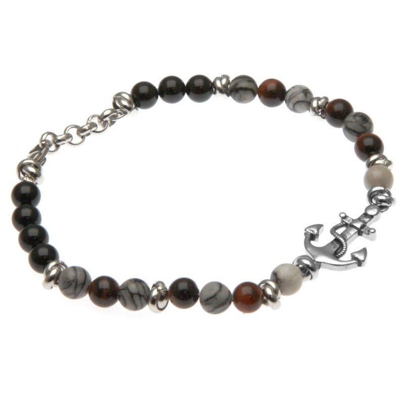 bracciale uomo con ancora pietre e acciaio