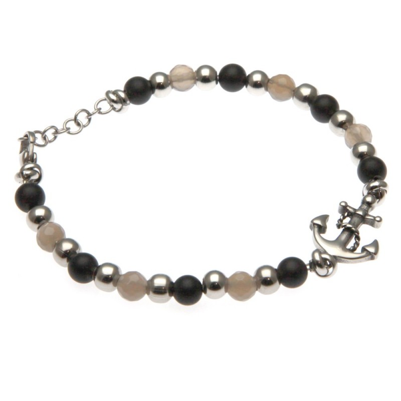 bracciale uomo con ancora pietre e acciaio