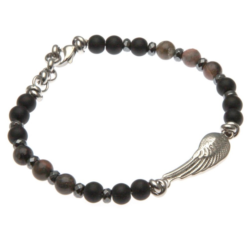 bracciale con ala d'angelo acciaio e pietre dure