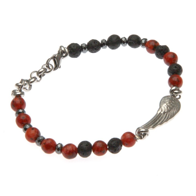 bracciale con ala d'angelo acciaio e pietre dure