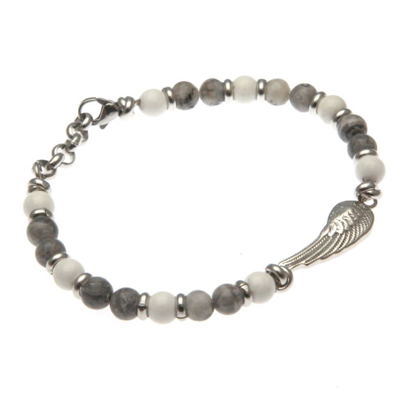 bracciale con ala d'angelo acciaio e pietre dure