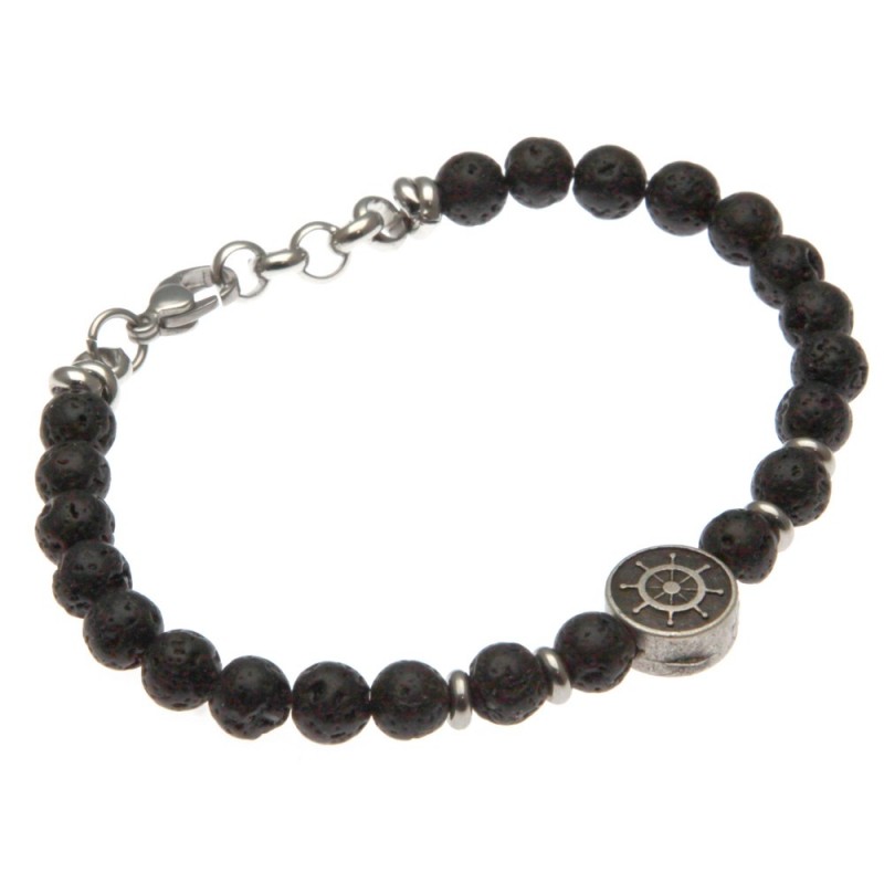 bracciale uomo con timone pietre e acciaio