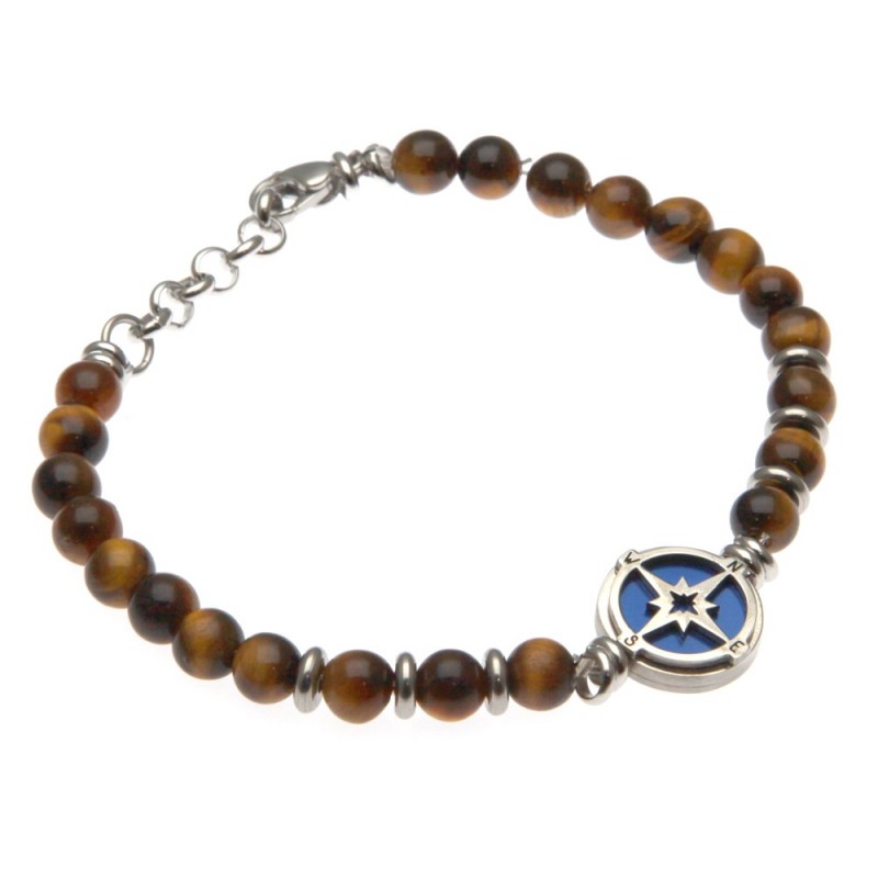 bracciale uomo rosa dei venti in acciaio e pietre dure