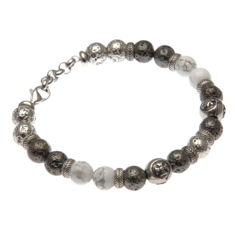 bracciale uomo simboli marinari in acciaio e pietre dure