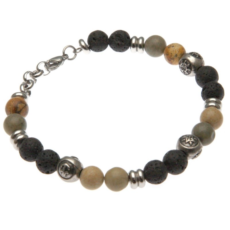 bracciale uomo simboli marinari in acciaio e pietre dure