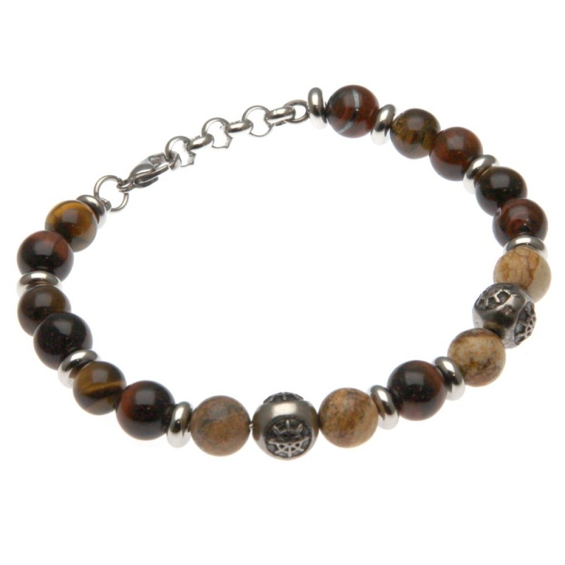 bracciale uomo simboli marinari in acciaio e pietre dure