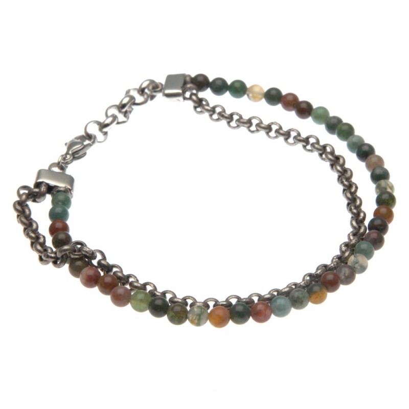 bracciale uomo pietre e catena in acciaio invecchiato