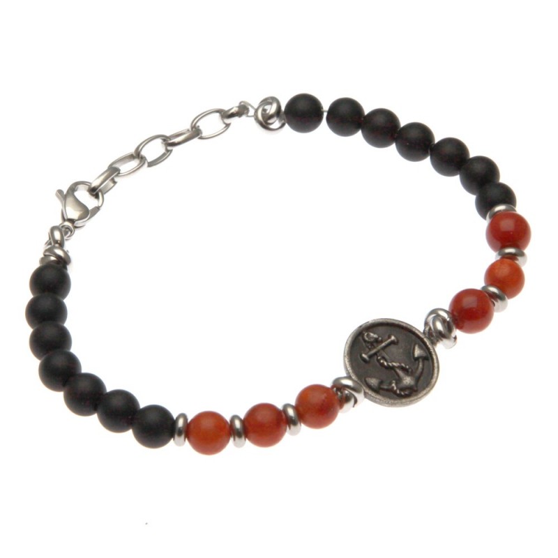 bracciale uomo con ancora pietre e acciaio