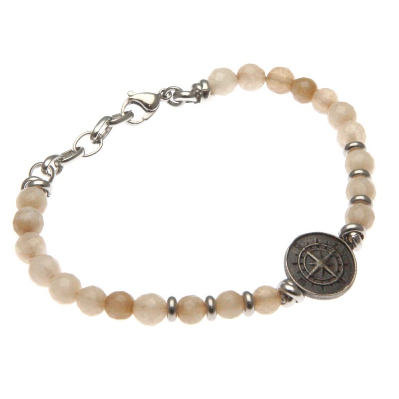 bracciale uomo con rosa dei venti pietre e acciaio