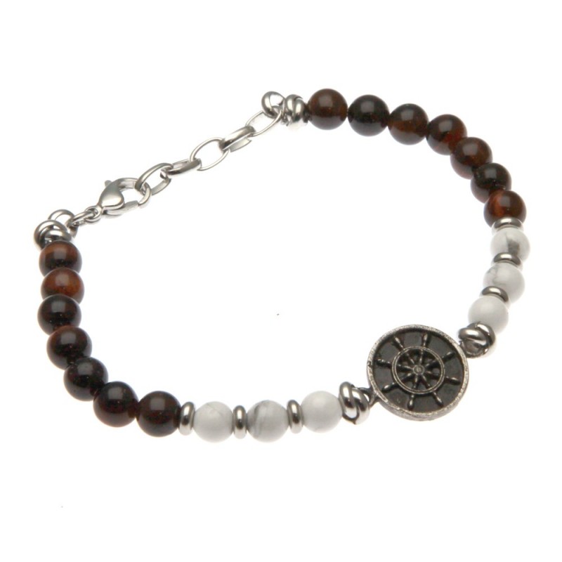 bracciale uomo con timone pietre e acciaio