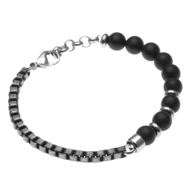 bracciale uomo pietre dure e acciaio brunito